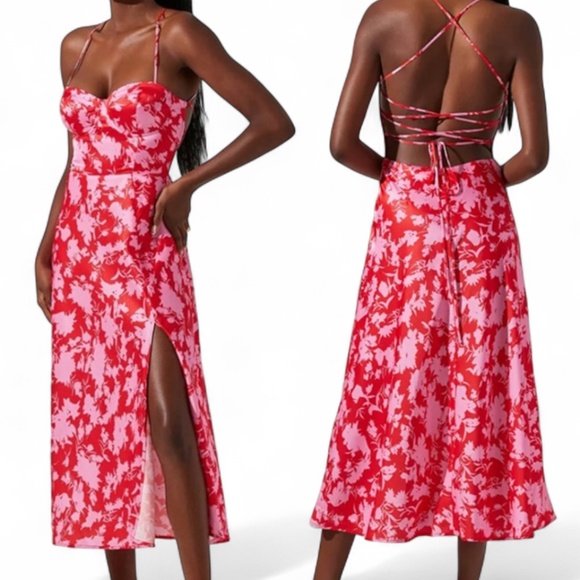 Astr the label Gala Bustier Cross Strap Midi Dress Sz S - Picture 1 of 11